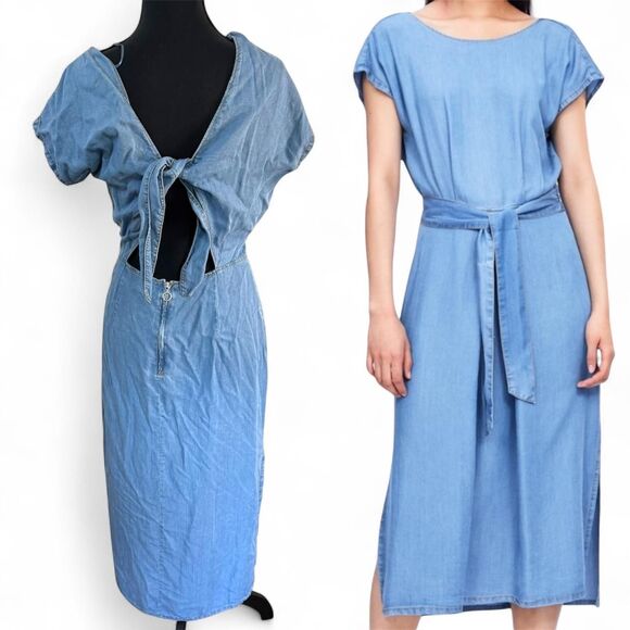 Zara M Blue Denim Dress with Open Back and Tie-up Detail - Picture 1 of 9